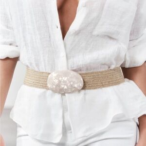 ZARA Women's Acetate Buckle Belt(Light-beige, US 30/EUR 80 or US 32/EUR 85)